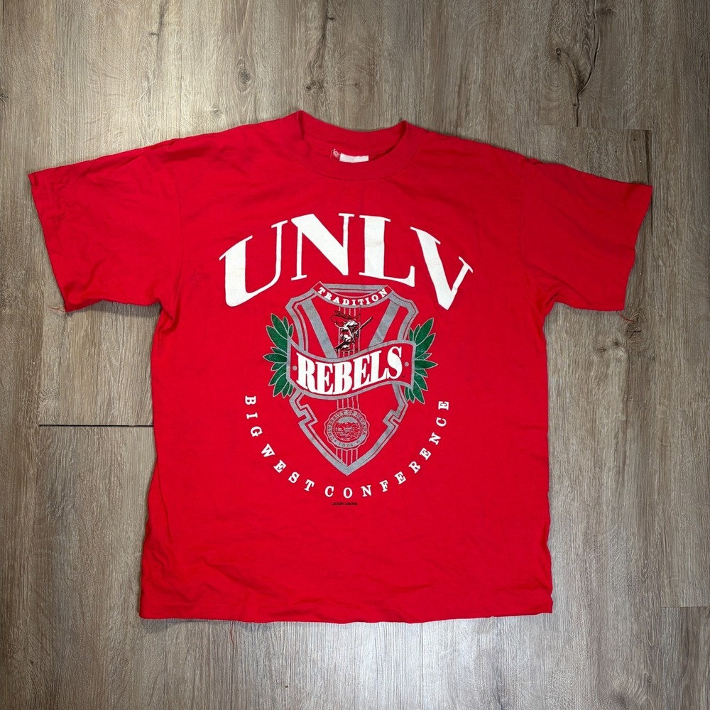 VTG UNLV Rebels T Shirt Red Size Large Single Stitch 90's Short Sleeve